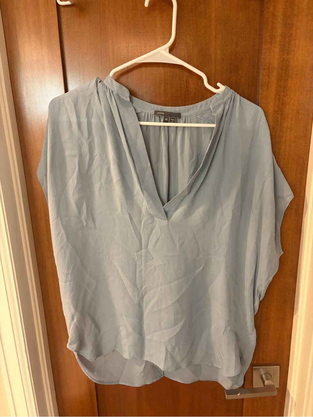 Vince Pale Blue V-Neck Short Sleeve silk Blouse